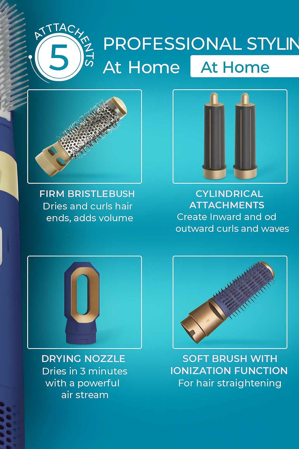 5-in-1 Hair Styler & Blow Dryer with Nozzles