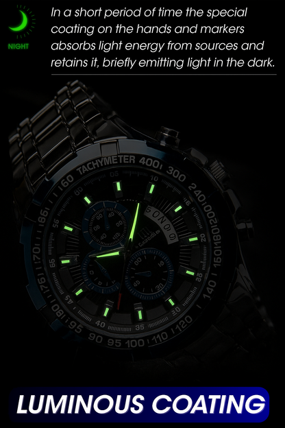 Men’s Stainless Steel Quartz Watch – Classic Chronograph & Gift Bracelet Set