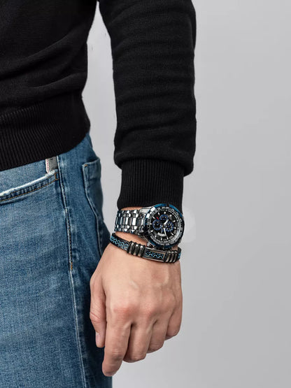 Men’s Stainless Steel Quartz Watch – Classic Chronograph & Gift Bracelet Set