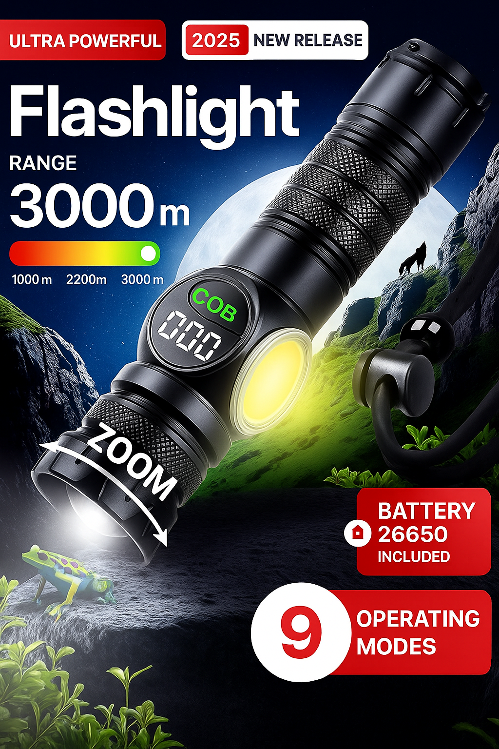3-in-1 Tactical Flashlight with Hand Crank & USB Charging
