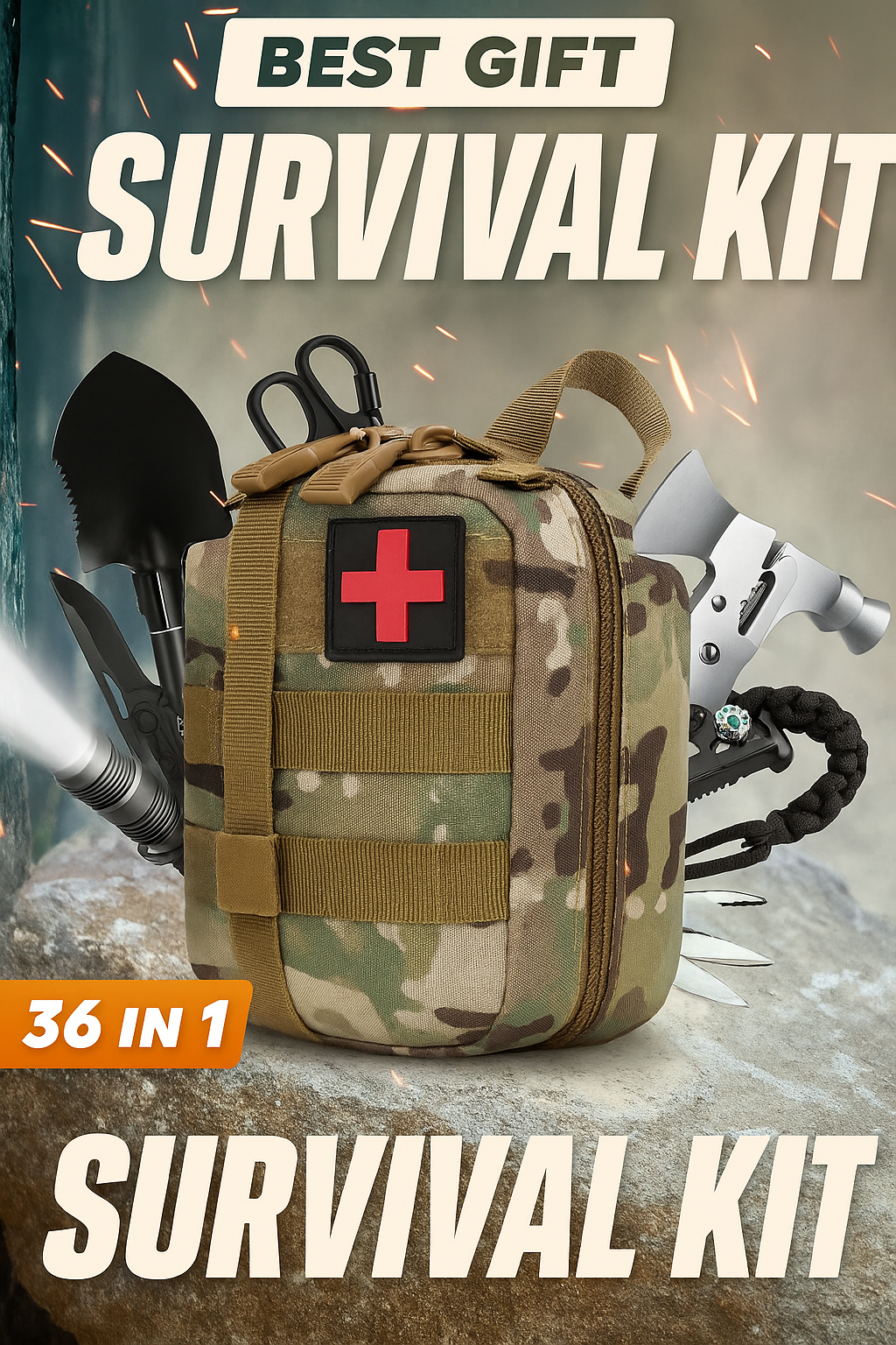 15-in-1 Survival Kit for Camping, Hiking & Emergencies